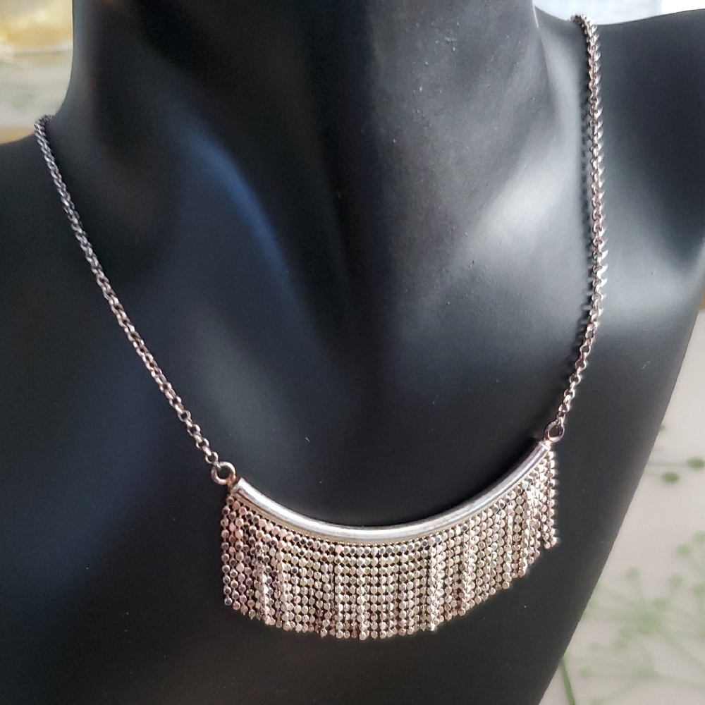 NWT Davvero Italy 925 Sterling Silver Fringed Bar Necklace